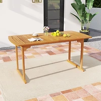 Table de salle à manger d'extérieur de 160 cm, trou pour parasol et plateau à lattes