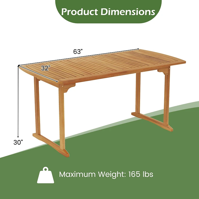 63" Outdoor Dining Table, Umbrella Hole and Slatted Tabletop