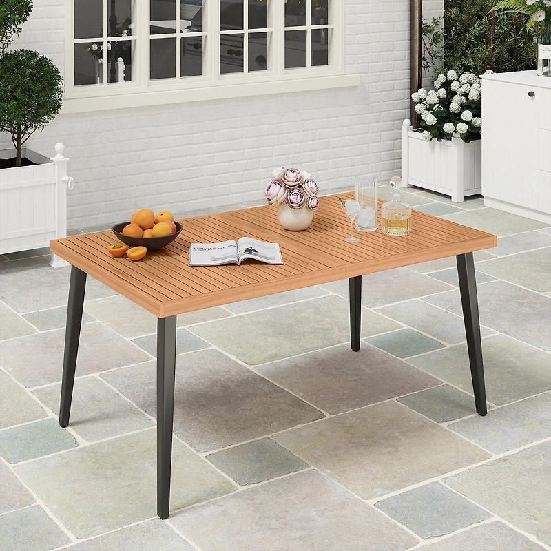 63" Outdoor Indoor Dining Table, 1.97" Umbrella Hole and Metal Legs