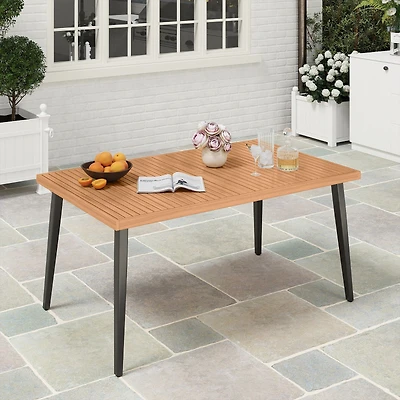 63" Outdoor Indoor Dining Table, 1.97" Umbrella Hole and Metal Legs
