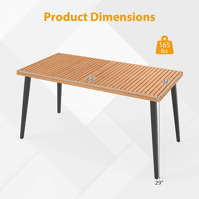 63" Outdoor Indoor Dining Table, 1.97" Umbrella Hole and Metal Legs