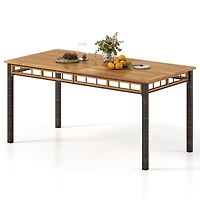 Table de salle à manger d'extérieur de 160 cm, plateau à lattes en bois d'acacia