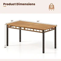 63" Outdoor Dining Table, Acacia Wood Slatted Tabletop