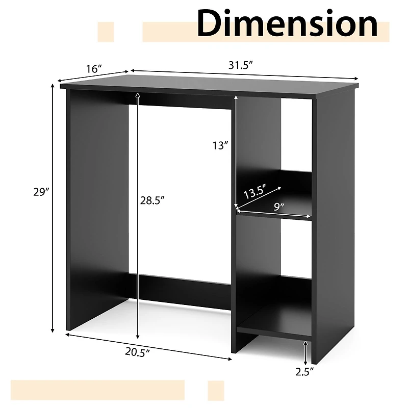 31.5" Modern Home Office Desk, 2 Compartments - Black