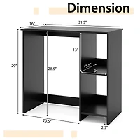 31.5" Modern Home Office Desk, 2 Compartments - Black