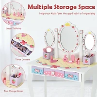 Kids Vanity Princess Makeup Dressing Table Chair Set, Tri-fold Mirror - White
