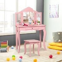 Ensemble coiffeuse pour enfants, miroir de maquillage et tabouret - rose