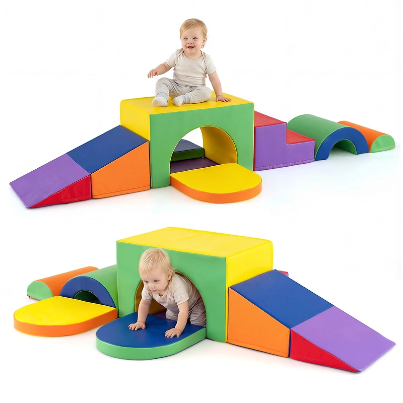 Ensemble de 7 blocs d'escalade en mousse souple pour tout-petits, en cuir PU, pour les enfants de 1 an et plus - Jaune
