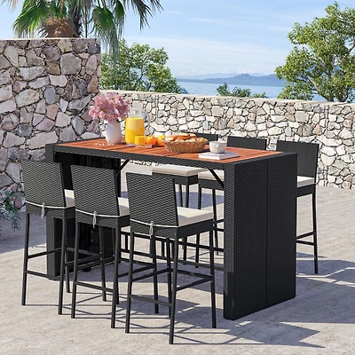 Ensemble de bar en rotin de 7 pièces, coussins d'assise pour véranda, cour ou jardin