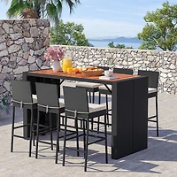 Ensemble de bar en rotin de 7 pièces, coussins d'assise pour véranda, cour ou jardin