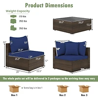 7-Piece Patio Rattan Furniture Set, Sectional Sofa Cushions - Navy