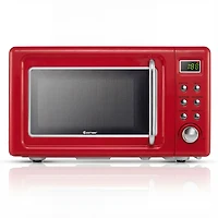 Four à micro-ondes de comptoir rétro de 700 W, 5 puissances de micro-ondes et fonction de cuisson automatique - Rouge clair