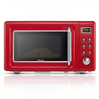 Four à micro-ondes de comptoir rétro de 700 W, 5 puissances de micro-ondes et fonction de cuisson automatique - Rouge clair