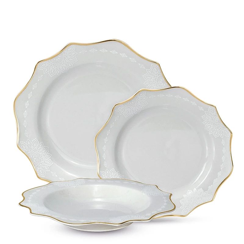 Ensemble de vaisselle 18 pièces Beauman par Brilliant - Blanc et Or