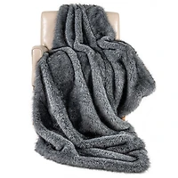 740 GSM Soft Plush Fuzzy Luxury Faux Wolf Fur Blanket, For Sofa - Gray