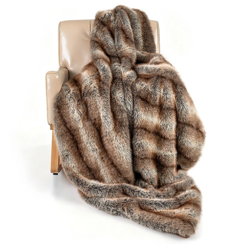 780 GSM Soft Plush Fuzzy Luxury Faux Fox Fur Blanket, For Sofa - Brown