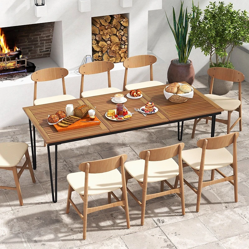 Table de salle à manger d'extérieur de 79 po pour 8 personnes, trou pour parasol de 1,9 pouce