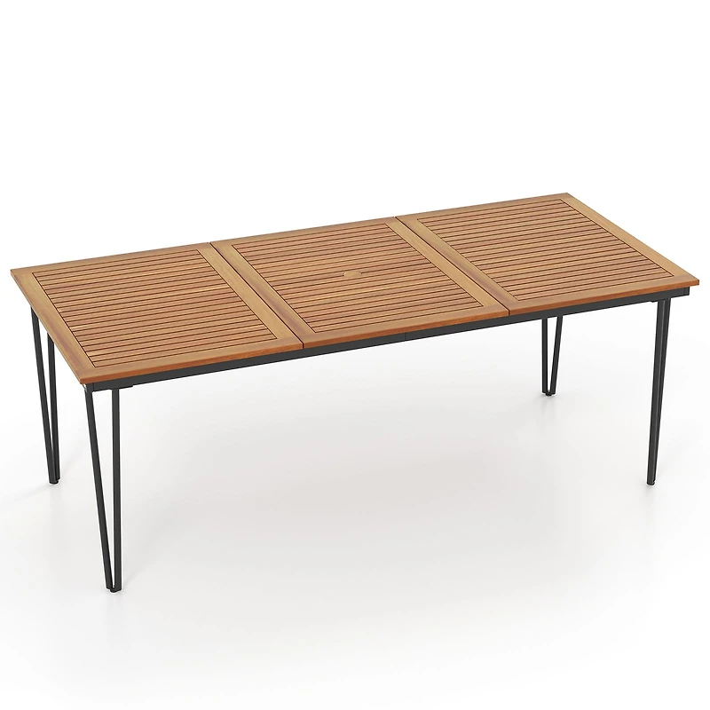 Table de salle à manger d'extérieur de 79 po pour 8 personnes, trou pour parasol de 1,9 pouce