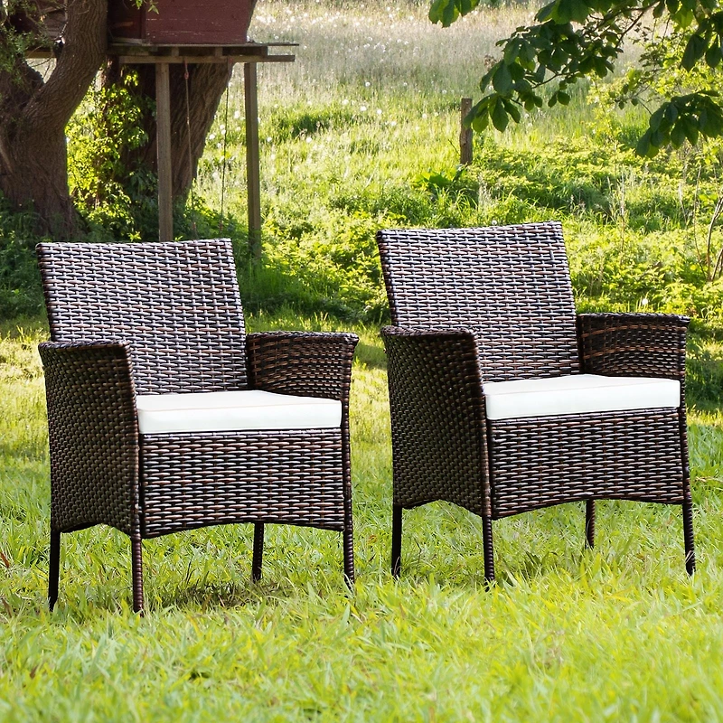 2-Piece Outdoor PE Rattan Armchairs, Removable Cushions