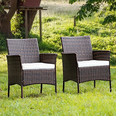 2-Piece Outdoor PE Rattan Armchairs, Removable Cushions