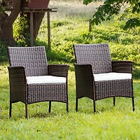 2-Piece Outdoor PE Rattan Armchairs, Removable Cushions