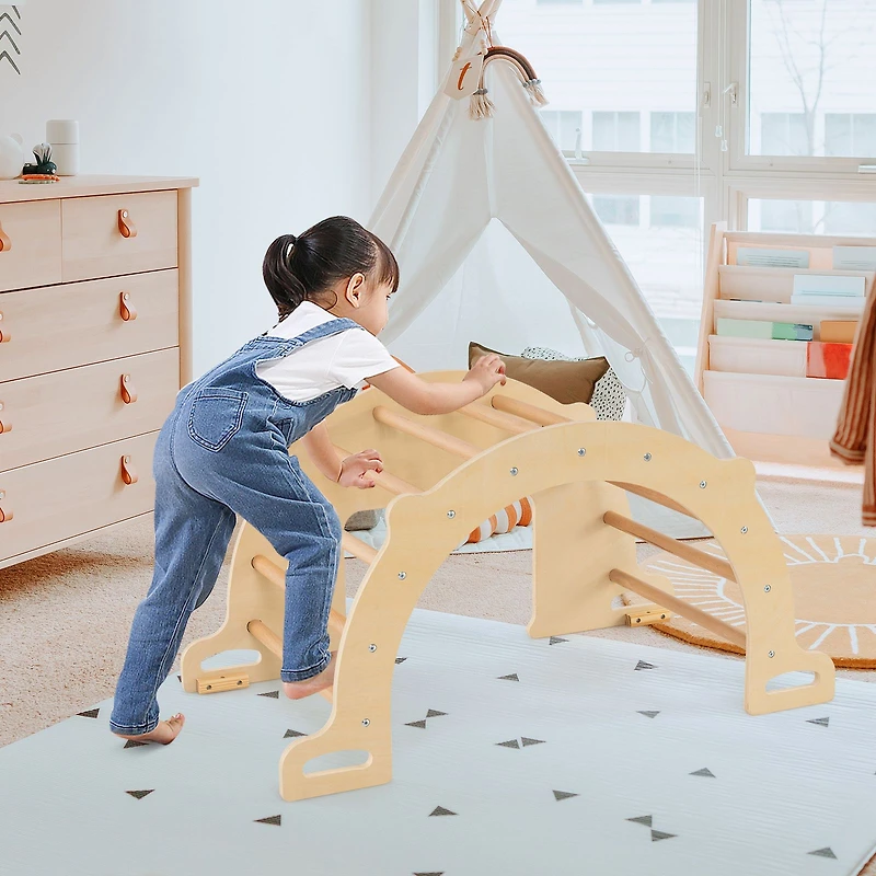 8 in 1 Climbing Arch Sensory Table for Kids, Collapsible Storage Bin for 3+ Years Old - Natural