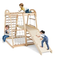 8-in-1 Jungle Gym Wooden Montessori Climber Playset, Slide and Monkey Bar for Kids 3-5 Years Old - Natural