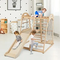 8-in-1 Jungle Gym Wooden Montessori Climber Playset, Slide and Monkey Bar for Kids 3-5 Years Old - Natural