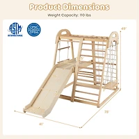 8-in-1 Jungle Gym Wooden Montessori Climber Playset, Slide and Monkey Bar for Kids 3-5 Years Old - Natural