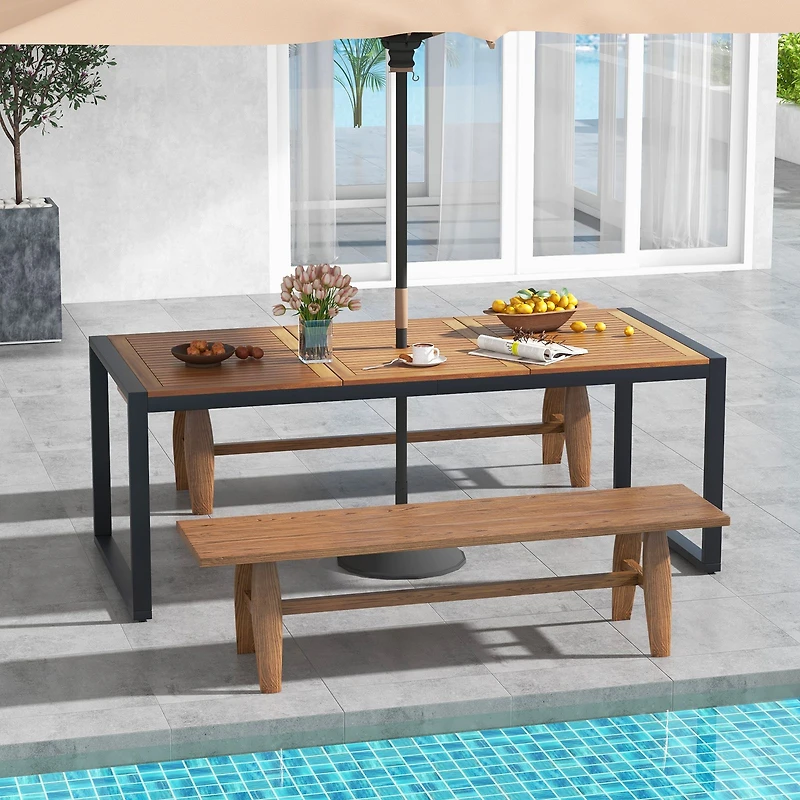 79" Acacia Wood Patio Table, 1.9" Umbrella Hole for Garden and Poolside