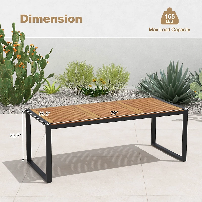 79" Acacia Wood Patio Table, 1.9" Umbrella Hole for Garden and Poolside