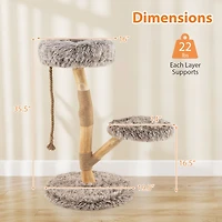 Modern Wooden Cat Tree Tower, Perch and Natural Jute Scratching Posts - Brown