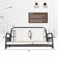 880LBS Wicker Hanging Porch Swing, Cushions - White