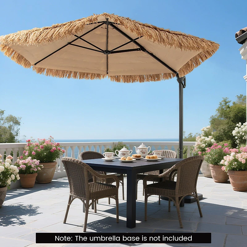 9.5 ft Cantilever Tiki Patio Umbrella Hawaiian Style Offset Hanging Umbrella - Natural