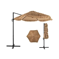9.5 ft Cantilever Tiki Patio Umbrella Hawaiian Style Offset Hanging Umbrella - Natural