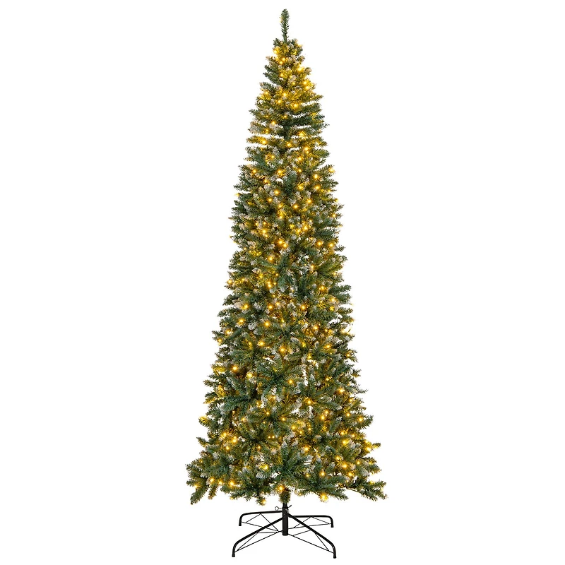 Pre-Lit Artificial Christmas Tree with 1298 Snowy Branch Tips - 9 ft