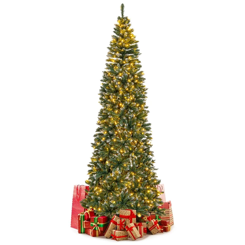 Pre-Lit Artificial Christmas Tree with 1298 Snowy Branch Tips - 9 ft