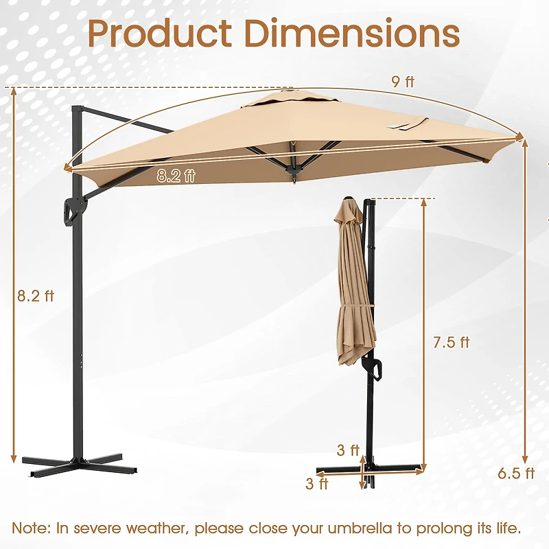 9 ft Cantilever Patio Umbrella, Vented Top and Sun-Protective Canopy