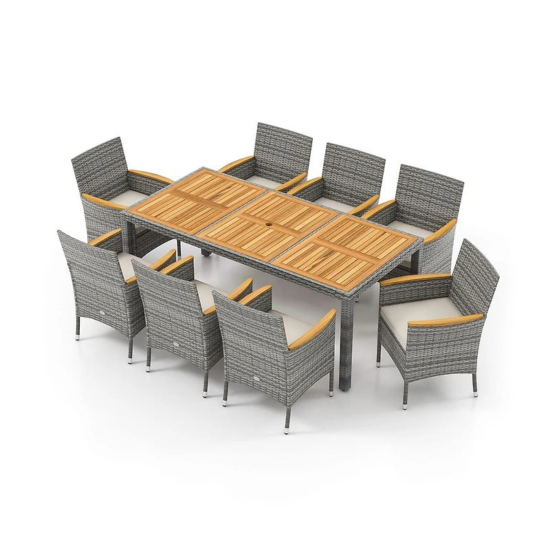9-Piece Patio PE Wicker Dining Set, For Deck Garden and Yard - White