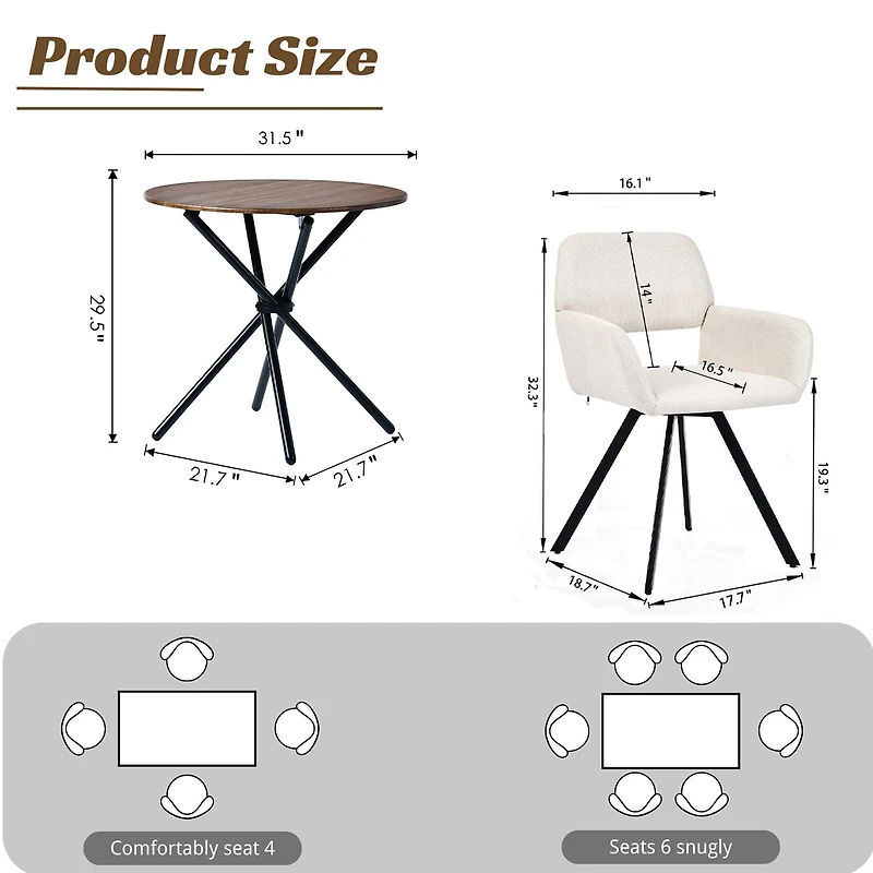 3-Piece Dining Set Walnut Round Table With Beige Swivel Chairs by Maison Classique