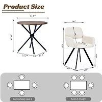 3-Piece Dining Set Walnut Round Table With Beige Swivel Chairs by Maison Classique