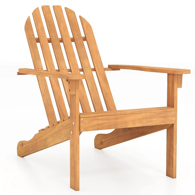 Acacia Wood Patio Adirondack Chair, Inclined Seat and High Backrest for Porch Poolside - Natural