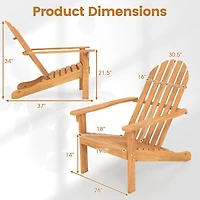 Acacia Wood Patio Adirondack Chair, Inclined Seat and High Backrest for Porch Poolside - Natural