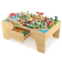 84-Piece Wooden Train Set, Reversible and Detachable Tabletop