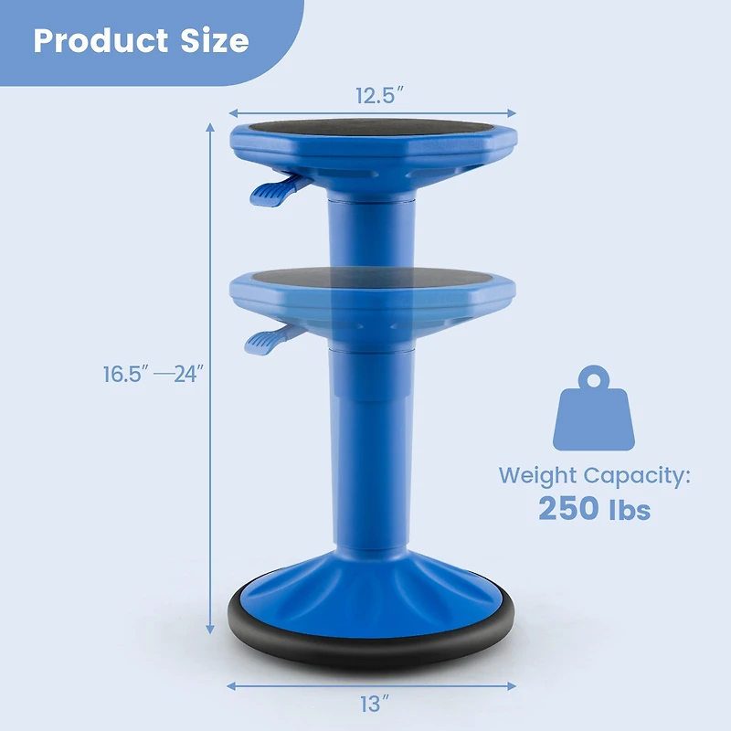 Adjustable-Height Wobble Chair Active Learning Stool, For Office Stand Up Desk - Navy
