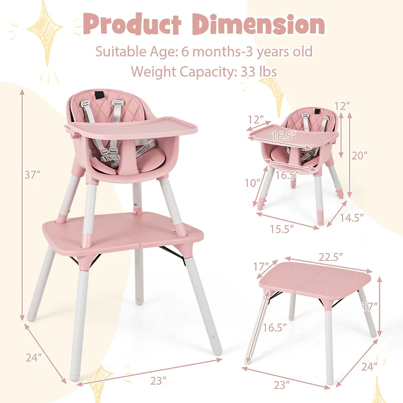 4-in-1 Baby Convertible Toddler Table Chair Set, PU Cushion