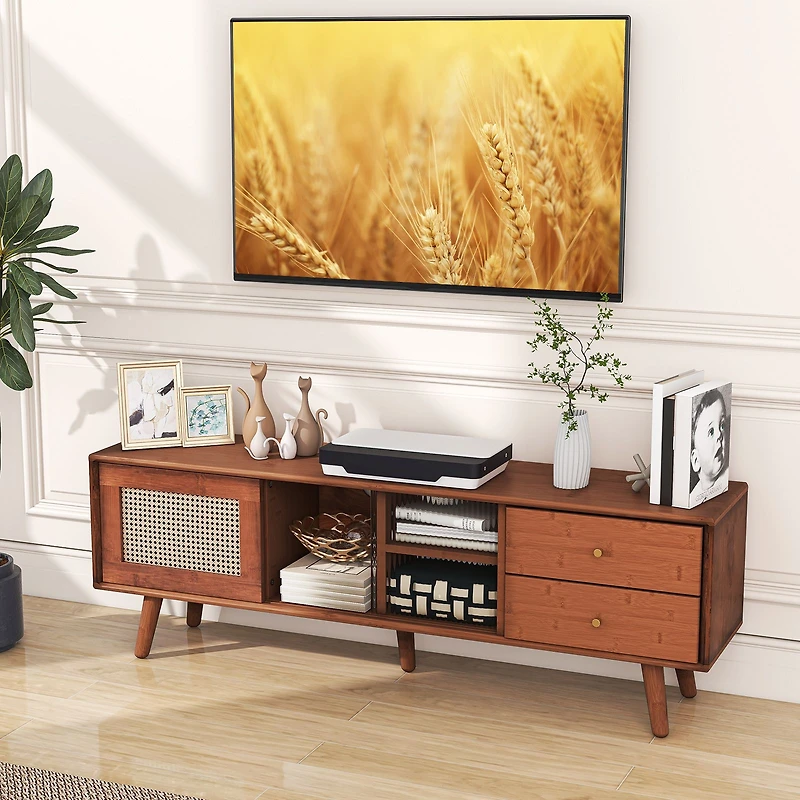 Bamboo TV Stand, For TV up to 65" - Brown