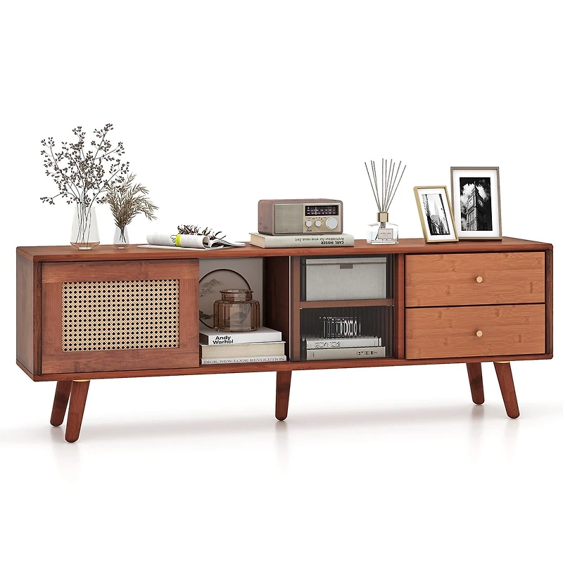Bamboo TV Stand, For TV up to 65" - Brown