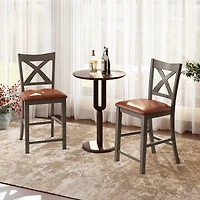 Bar Stools Set of 2, Cross Back and Faux Leather Upholstered Seat - Gray