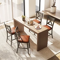 Bar Stools Set of 2, Cross Back and Faux Leather Upholstered Seat - Gray